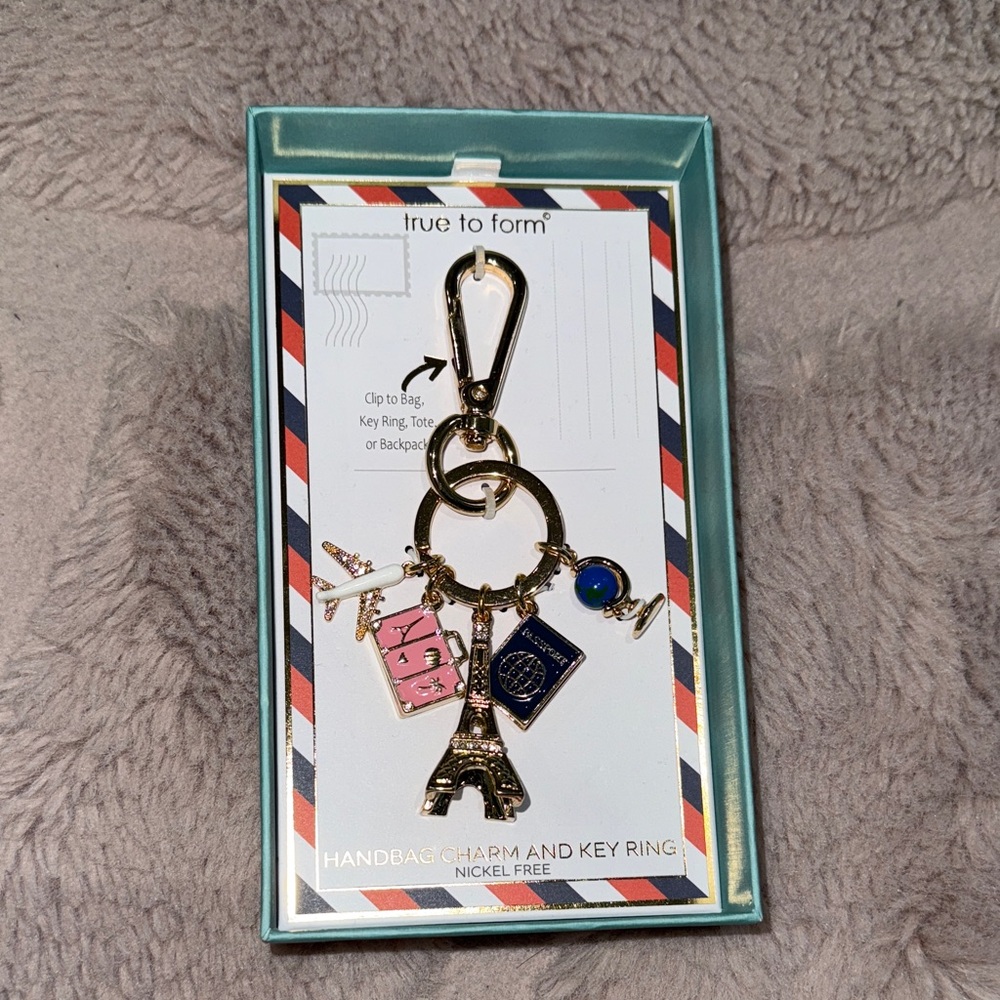 Gold Eiffel Tower Keychain with Charms